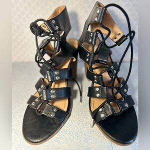 Black Strappy Women's Sandals Leather